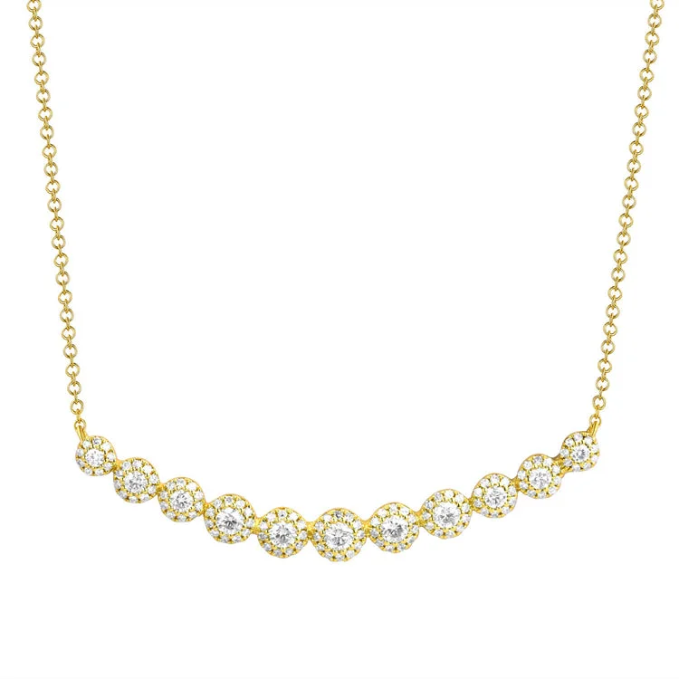 women's elegant necklaces-14K Yellow Gold Diamond Halo Curved Bar Necklace