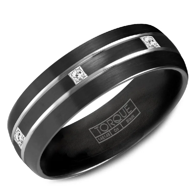 women's diamond engagement rings for couples-Torque Black Cobalt Collection 7MM Wedding Band with 6 Diamonds CBB-2133