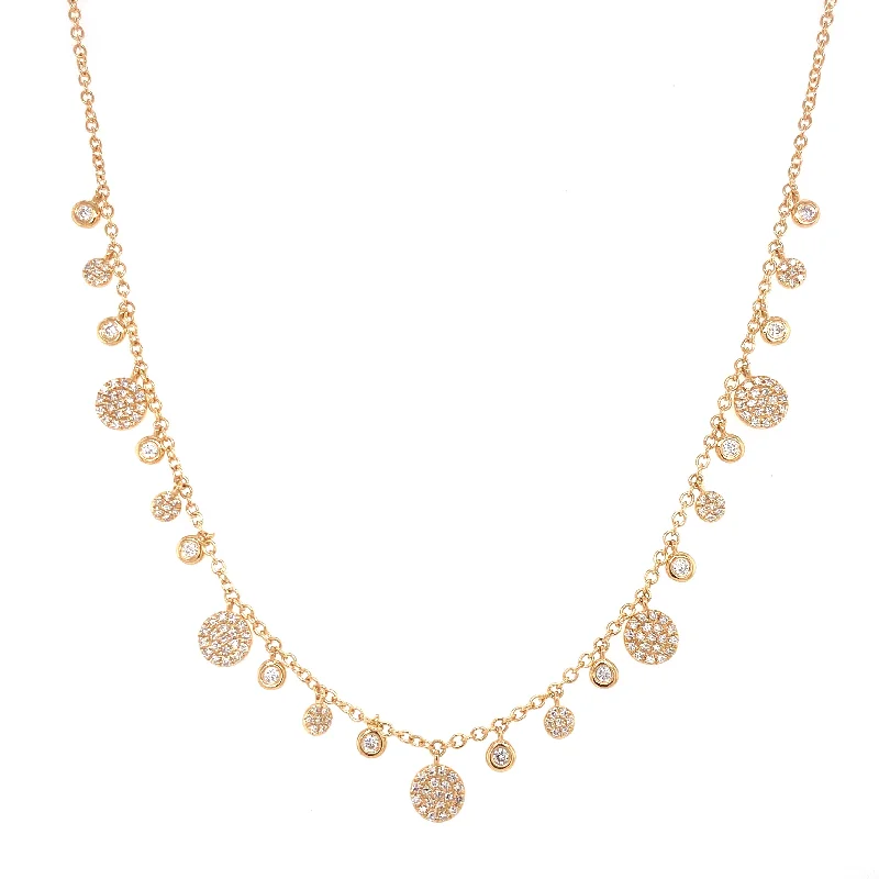 women's zodiac sign necklaces-14K Yellow Gold Diamond Multi Disc Dangle Necklace