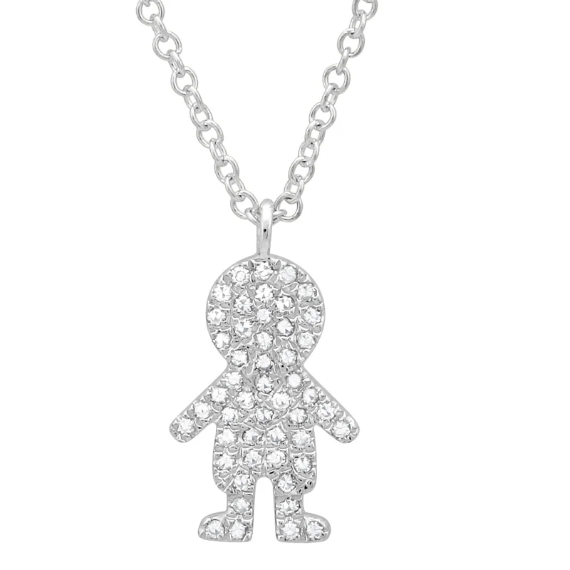 women's diamond necklaces-14K White Gold Diamond Boy Necklace