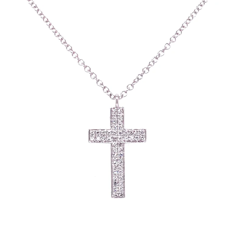 women's pendant necklaces-14K White Gold Pave Cross Necklace