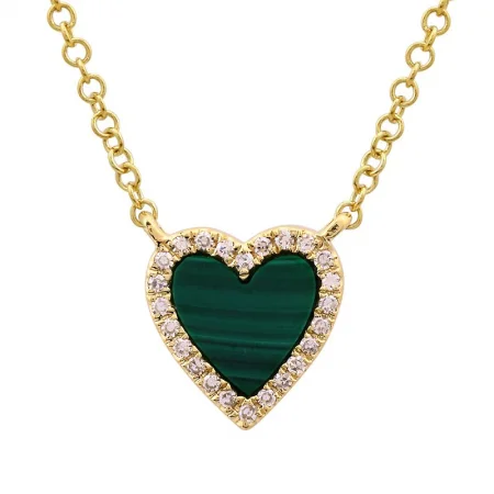 women's chakra necklaces-14k Yellow Gold Malachite Heart Necklace