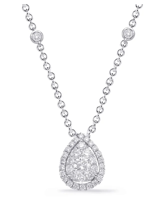 women's vintage-inspired necklaces-14K White Gold Fancy Pear Diamond Cluster Necklace