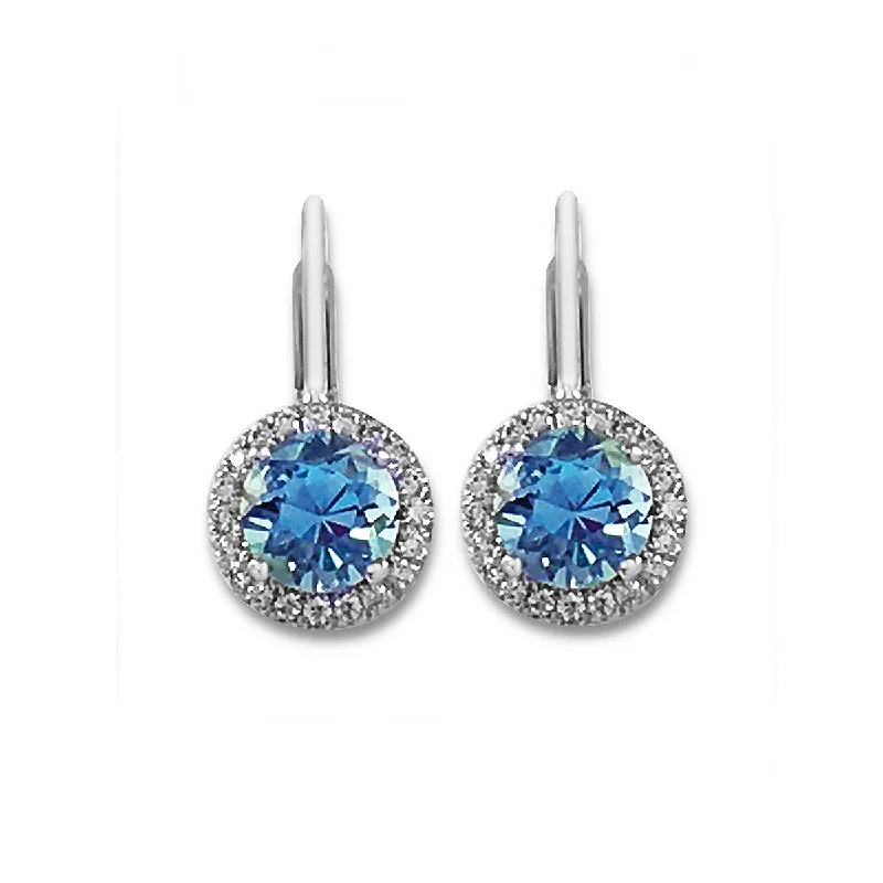 women's minimalistic earrings-Aquamarine Halo Earrings