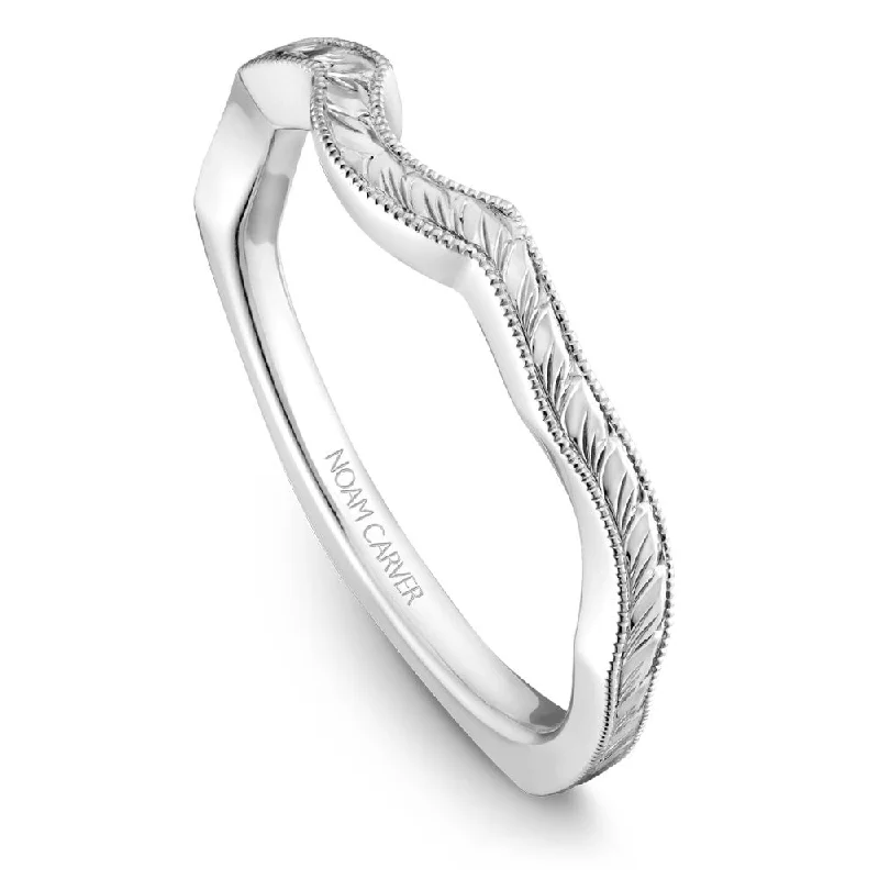 women's double halo engagement rings-Noam Carver Hand Engraved Solitaire Wedding Band B020-04EB