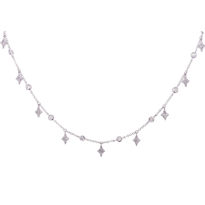 women's silver necklaces-14K White Gold Diamond By The Yard & Spike Necklace