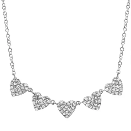 women's layered pearl necklaces-14K White Gold Diamond (5) Heart Necklace