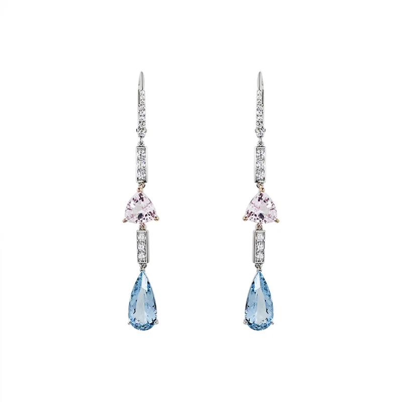 women's modern earrings-Aquamarine, Morganite and Diamond Drop Earrings