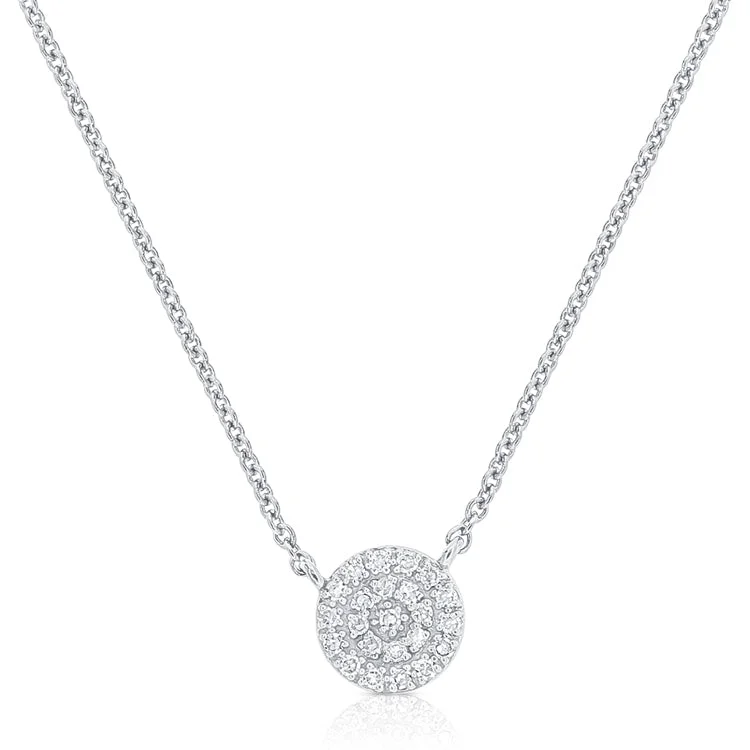 women's initial necklaces-14K White Gold Diamond Pave Disc Necklace