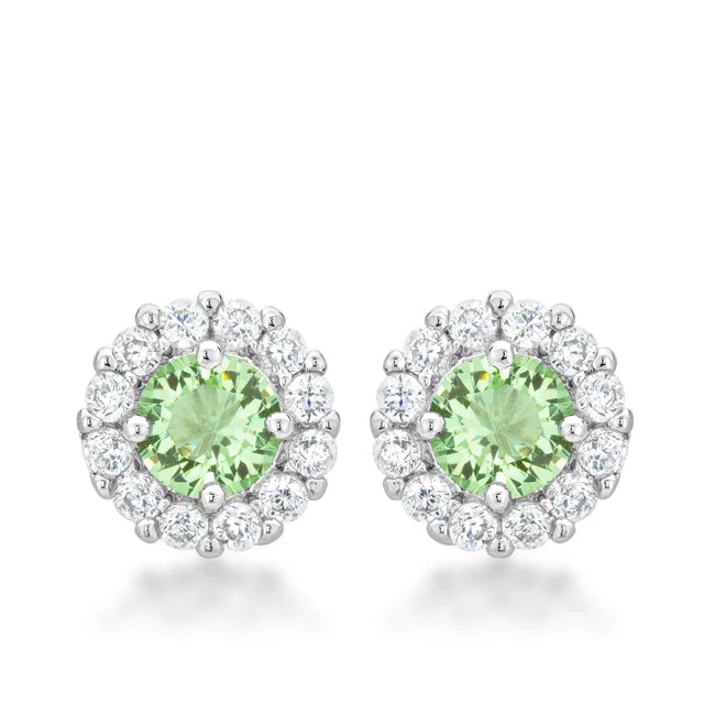 women's hoop earrings-Belle Peridot Green Halo Stud Earrings | 2ct