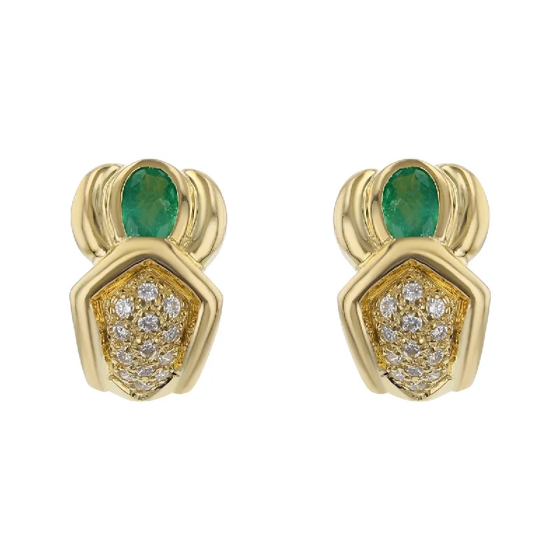 women's gold hoop earrings-18K Yellow Gold Emerald and Diamond Earrings