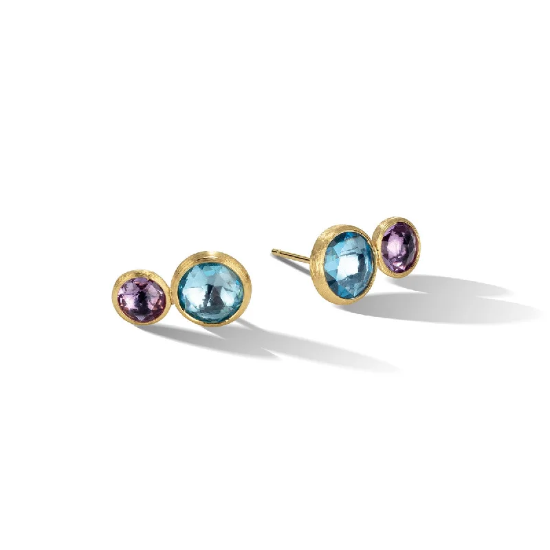 women's flower earrings-18K Yellow Gold Blue Topaz and Amethyst Stud Earrings