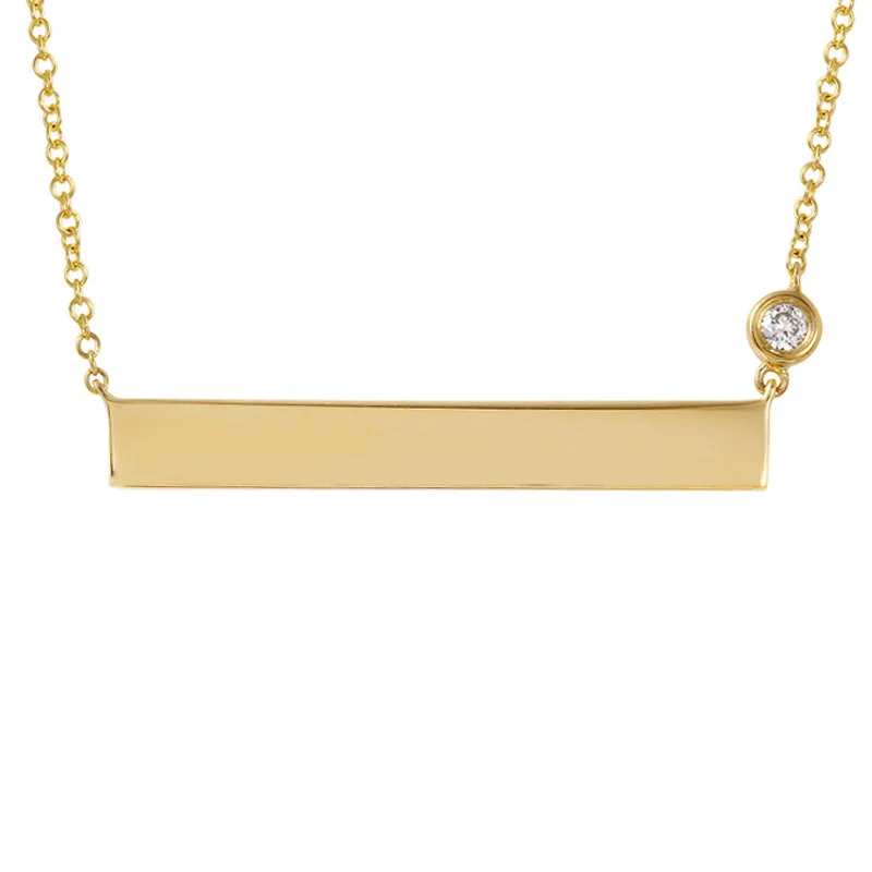 women's birthstone necklaces-14k Yellow Gold ID Plate Necklace with Diamond Chain