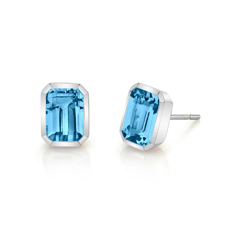 women's luxury earrings-Blue Topaz 14k White Gold Earrings