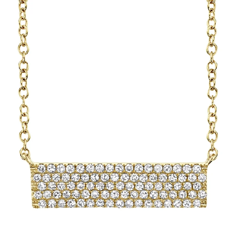 women's layered pearl necklaces-14K Yellow Gold Diamond Pave Bar Necklace