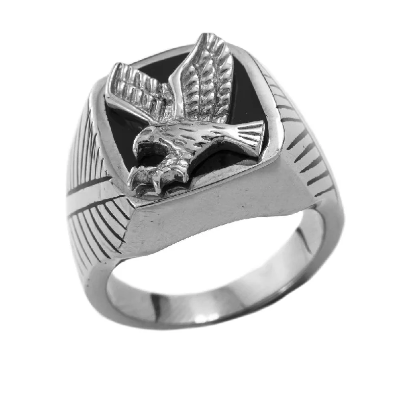 women's silver stacking rings-Steel Eagle Ring