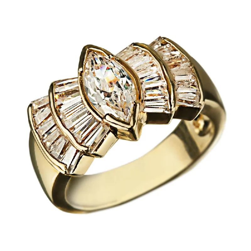 women's gold engagement rings-Deco Fan Ring