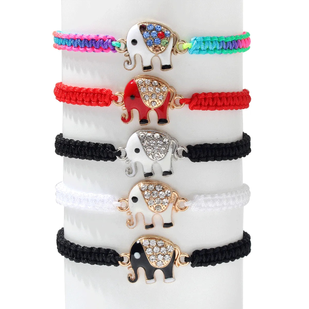 women's tennis bangles-Fashion Hand-Woven Multi-Color Red Rope Elephant Copper Bracelet