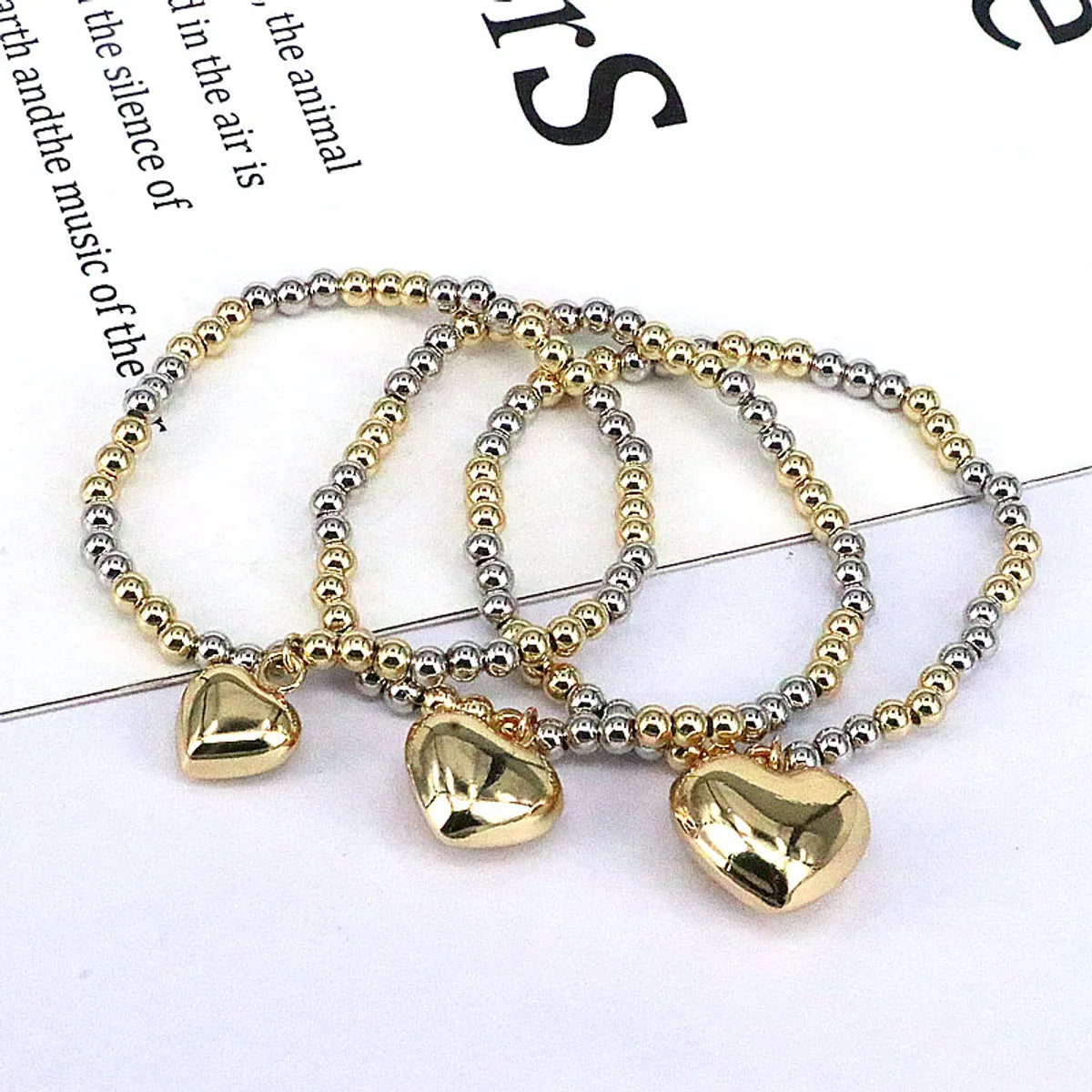 women's simple bracelets-Fashion Heart Shape Copper Gold Plated Bracelets In Bulk