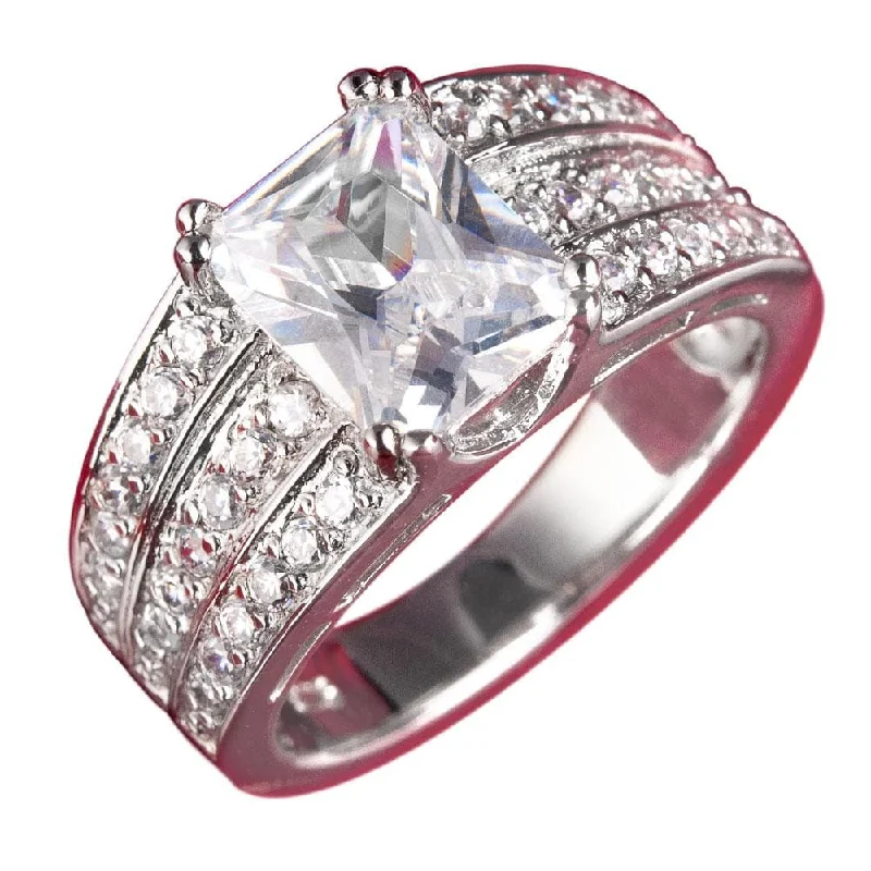 women's engagement ring sets-Princess Ring Rhodium