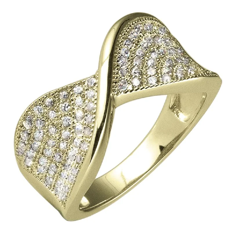 women's bold statement rings-Pave Twist Gold Ring