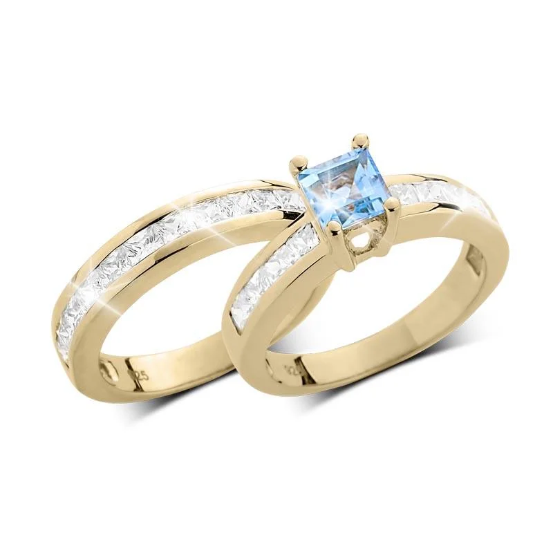 women's white gold rings-Maria Duo Blue Topaz Bridal Ring