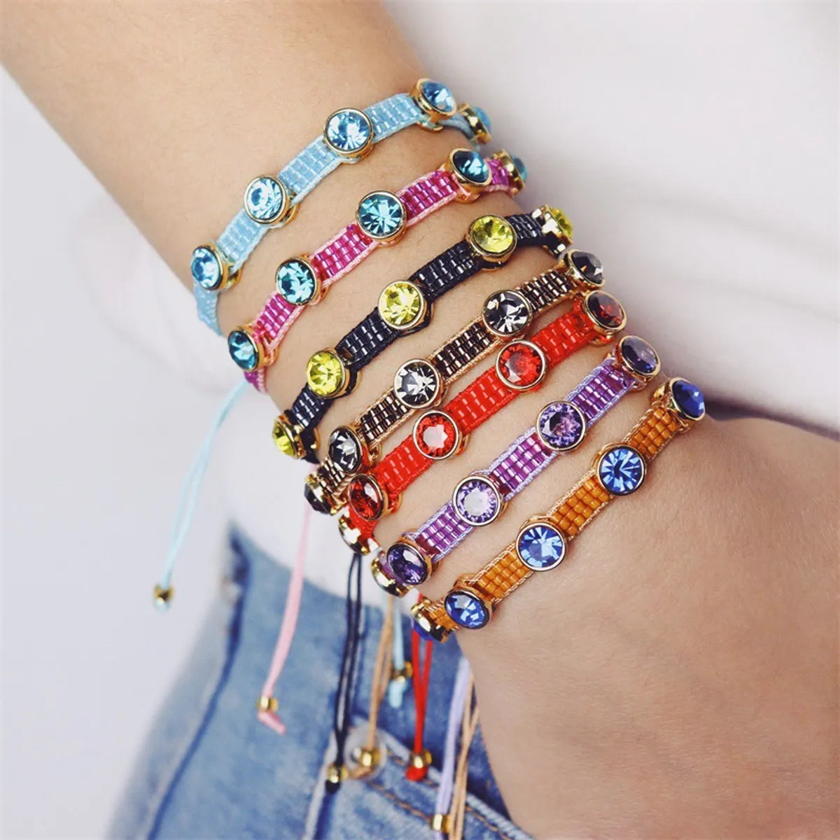 women's simple bracelets-Bohemian Solid Color Zircon Glass Wholesale Bracelets