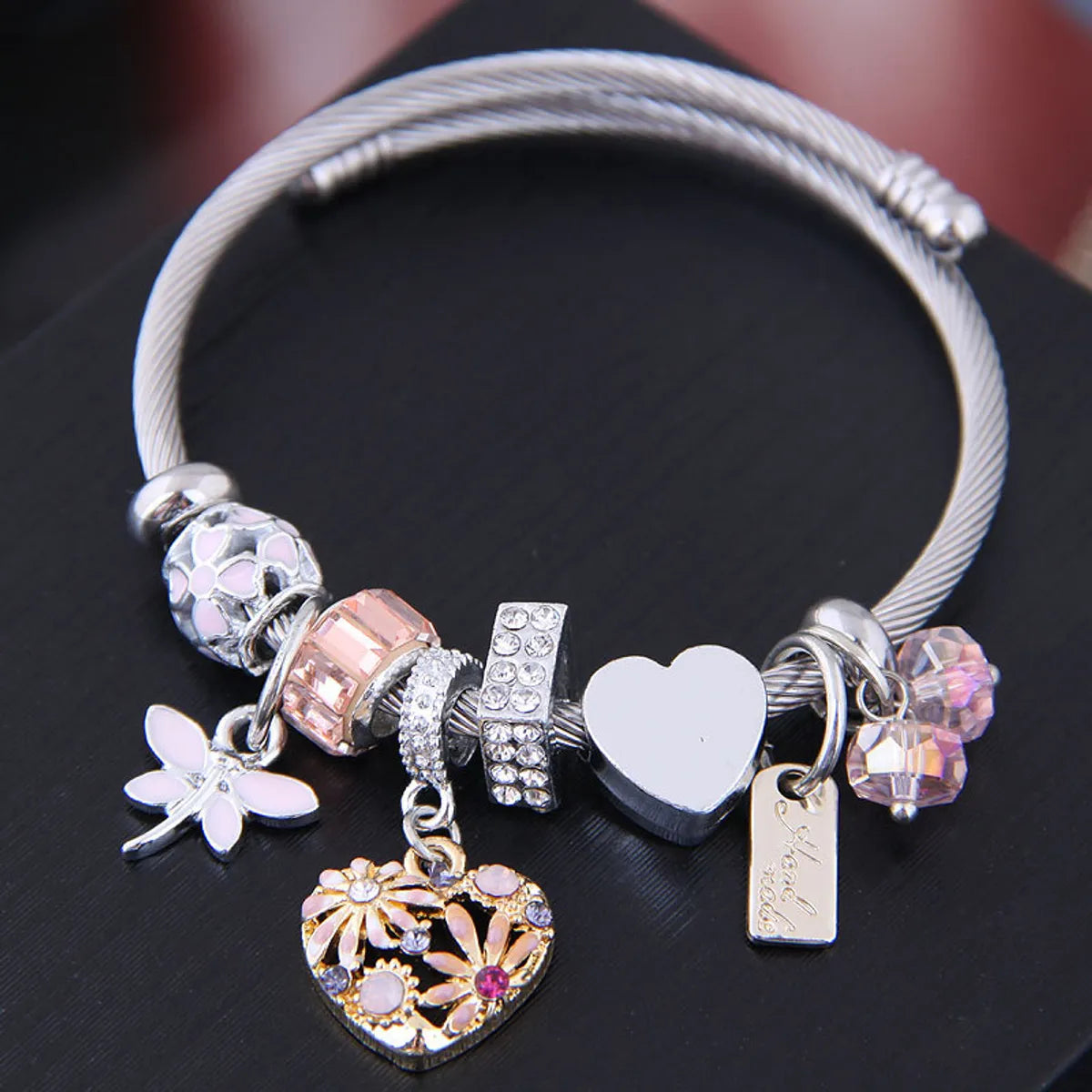 women's engraved bangles-Ethnic Style Heart Shape Flower Stainless Steel Alloy Plating Inlay Rhinestones Bangle