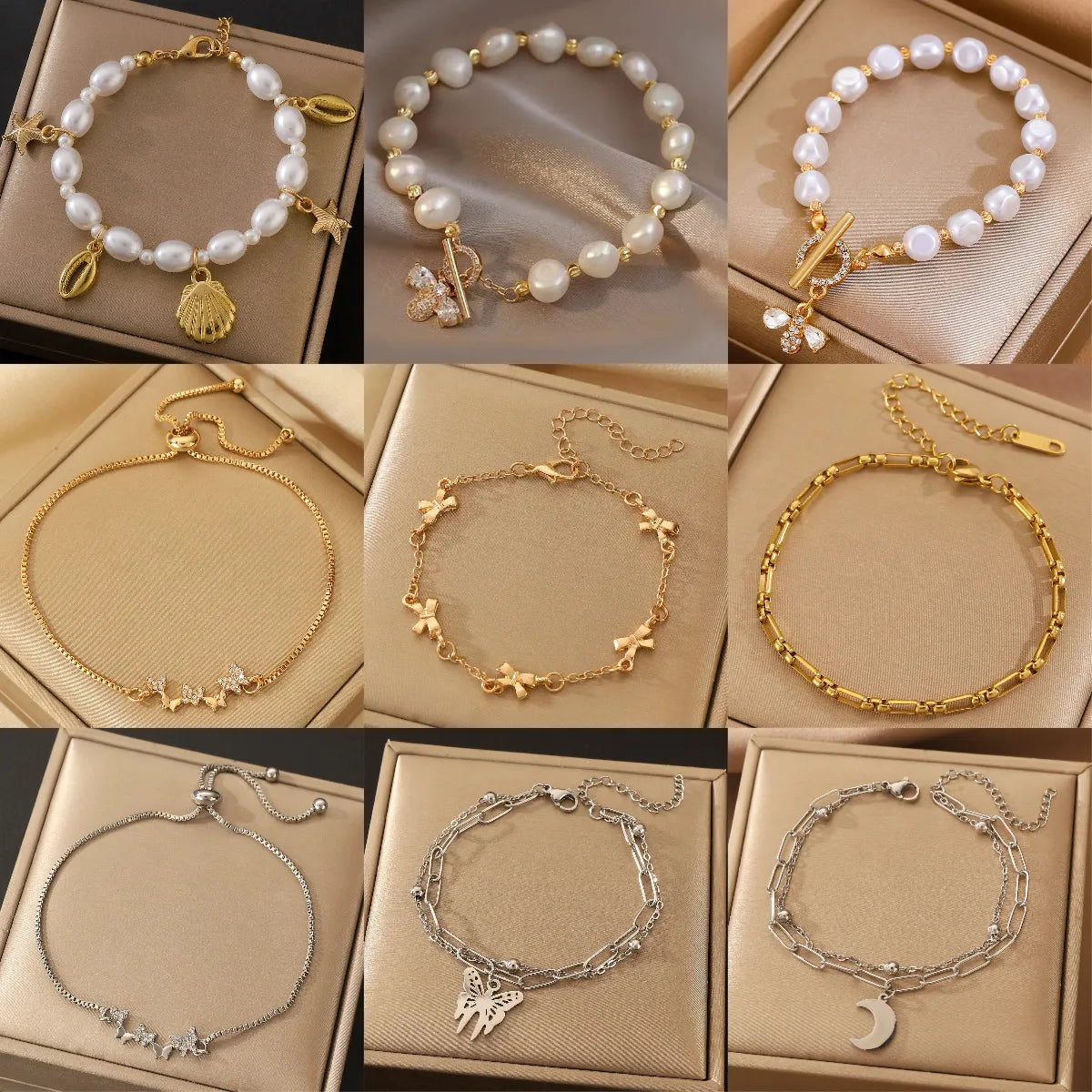 women's bold bangles-Simple Style Moon Flower Bow Knot Imitation Pearl Alloy Wholesale Bracelets