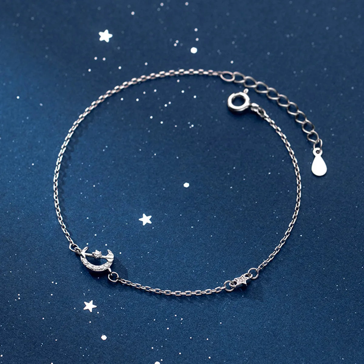 women's gold-plated bracelets-Casual Star Moon Solid Color Sterling Silver Plating Inlay Zircon Silver Plated Bracelets