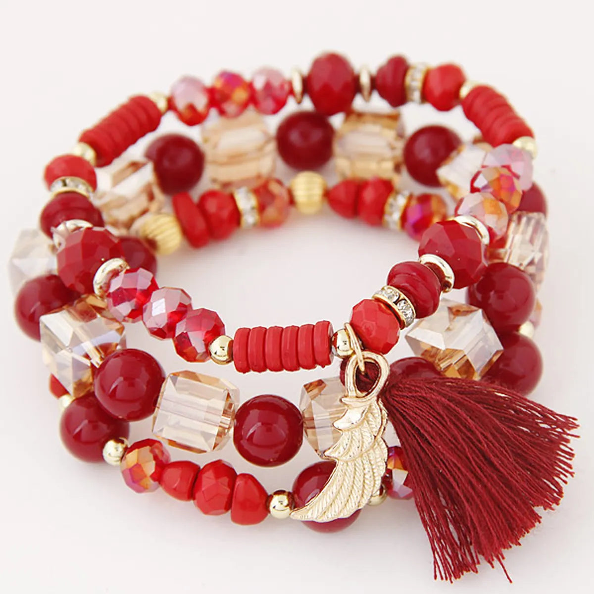 women's engraved bracelets-Fashion Metal Crystal Bead Multi-Layer Bracelet