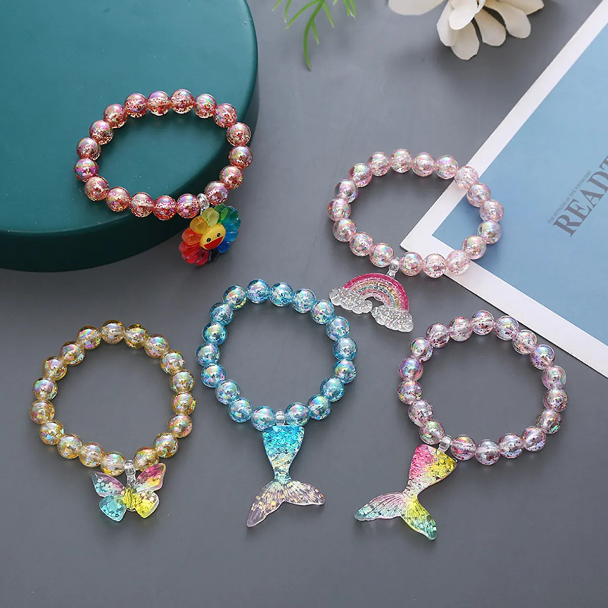 women's fashion bracelets-Cartoon Style Flower Butterfly Fish Tail Artificial Crystal Beaded Charm Kid'S Bracelets