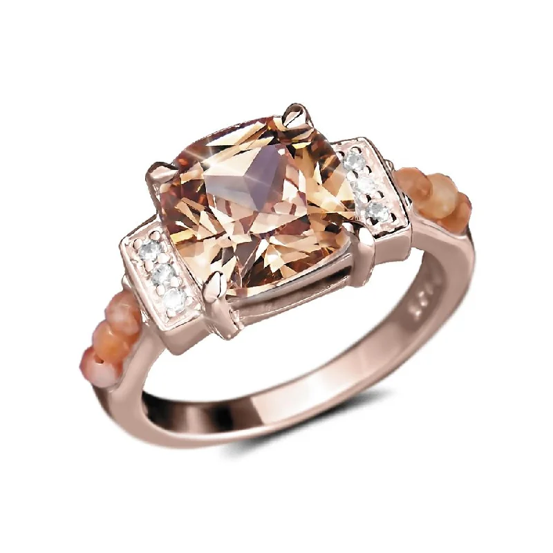 women's simple gold rings-Peach Rose Ring