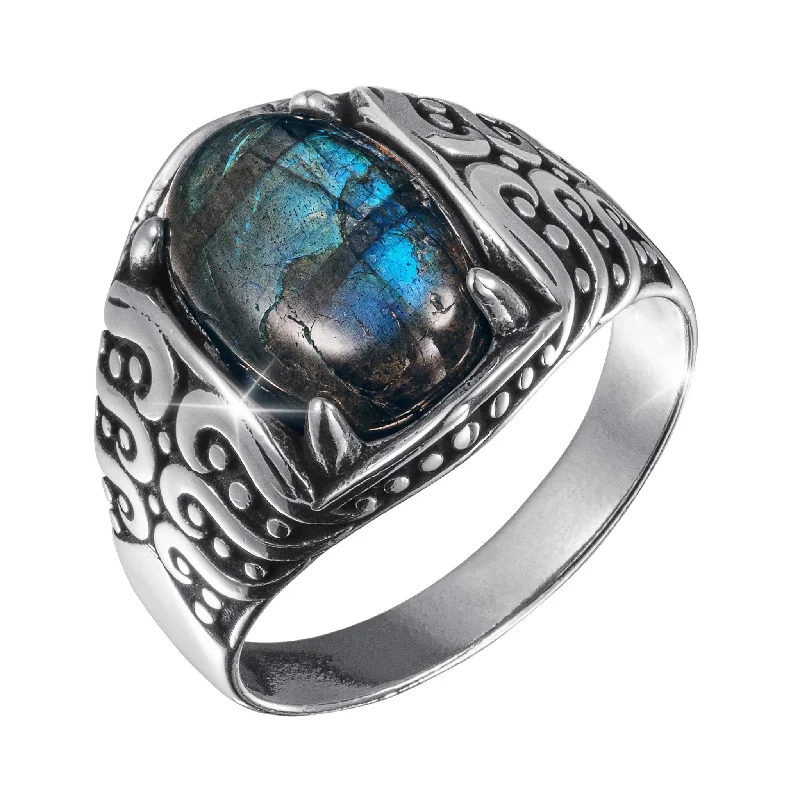 women's bold statement rings-Arctic Edge Labradorite Men's Ring