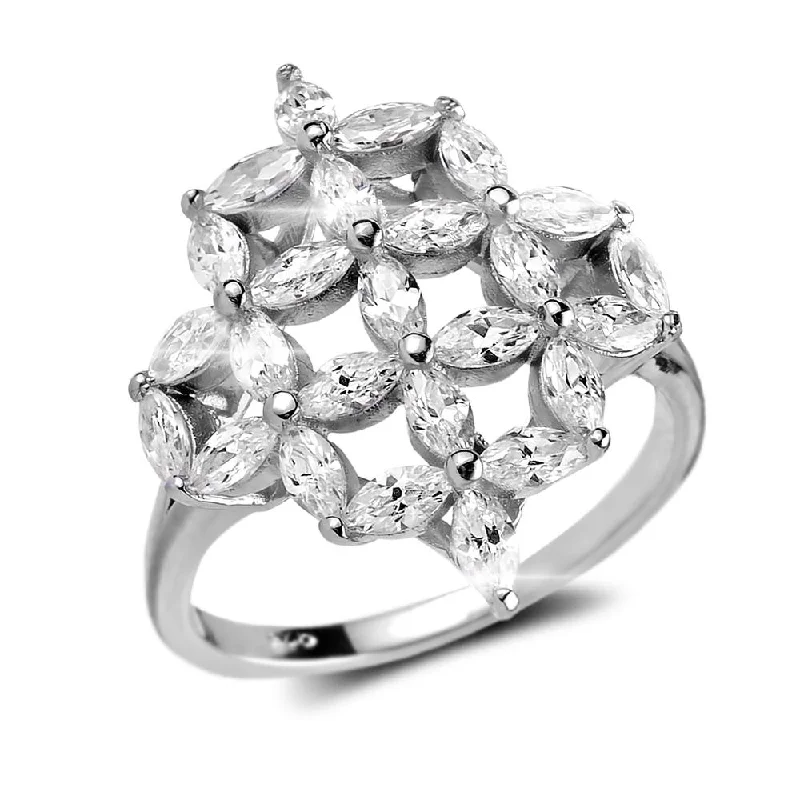 women's engagement rings-Floretta Rhodium Ring