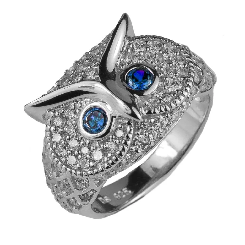 women's vintage rings-Owl Rhodium Ring