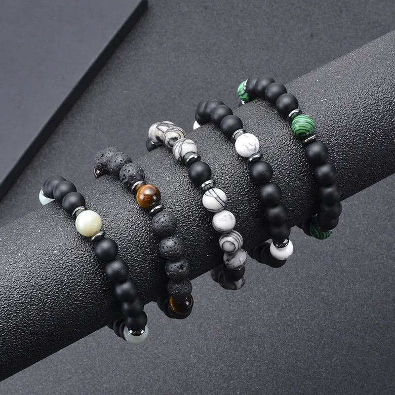 women's diamond bangle bracelets-Casual Simple Style Round Natural Stone Beaded Unisex Bracelets