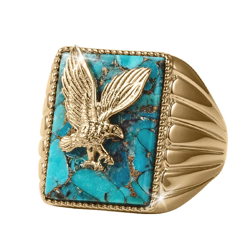 women's silver rings-Turquoise Golden Eagle Ring