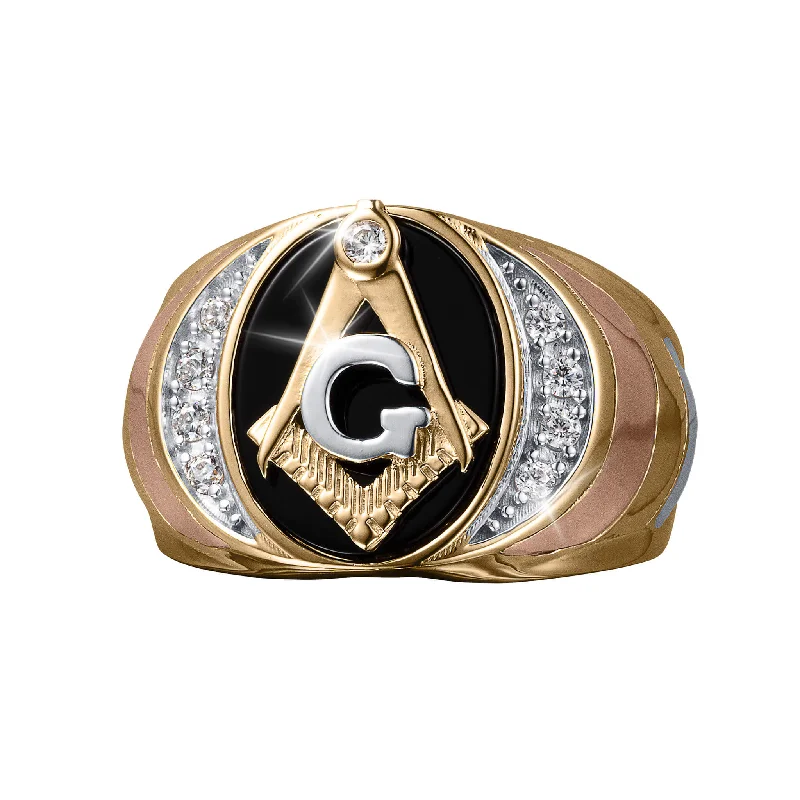 women's unique rings-Onyx Brotherhood Freemason Men's Ring