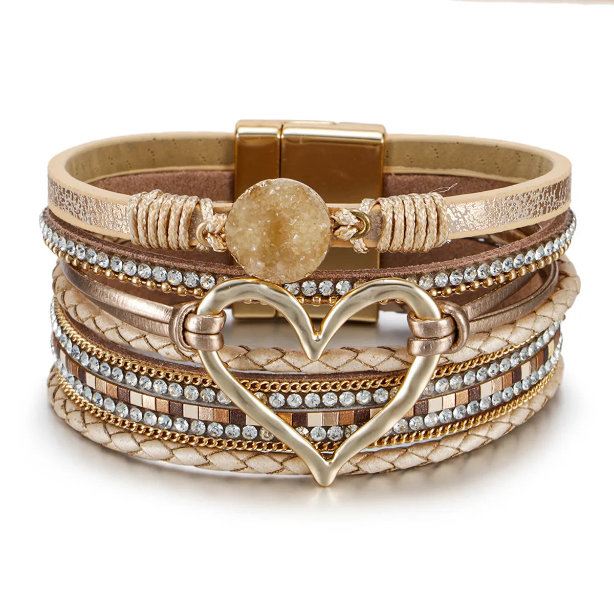 women's delicate bracelets-Fashion Heart Shape Pu Leather Alloy Braid Women'S Bracelets