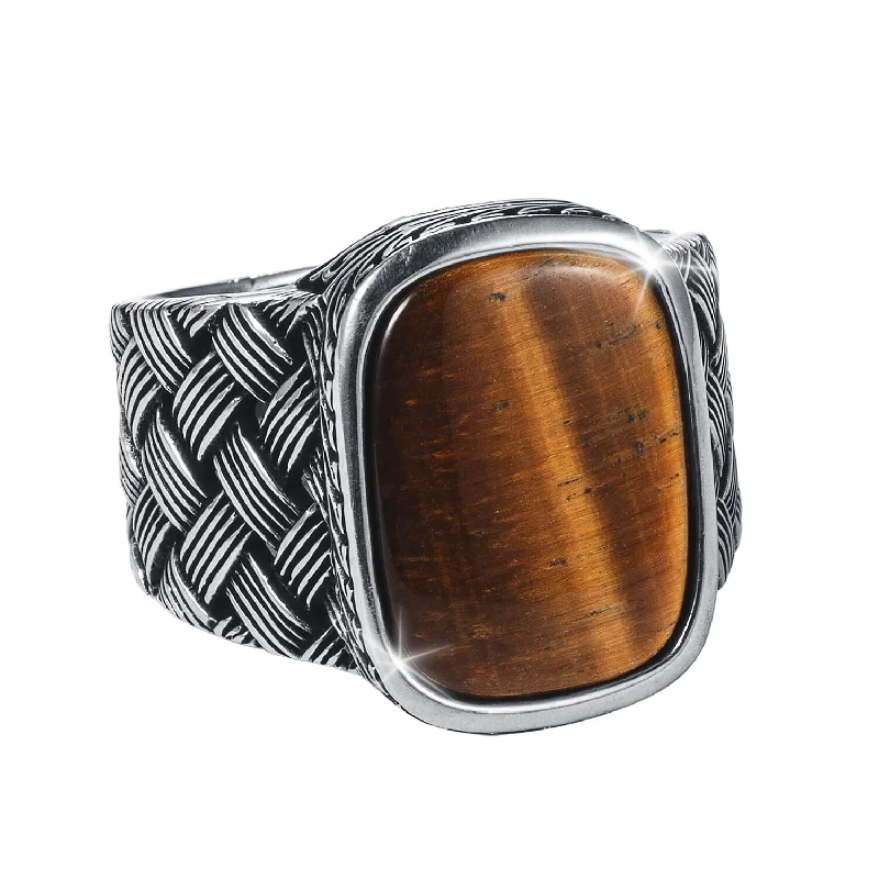 women's classic solitaire rings-Warrior Tiger's Eye Men's Ring