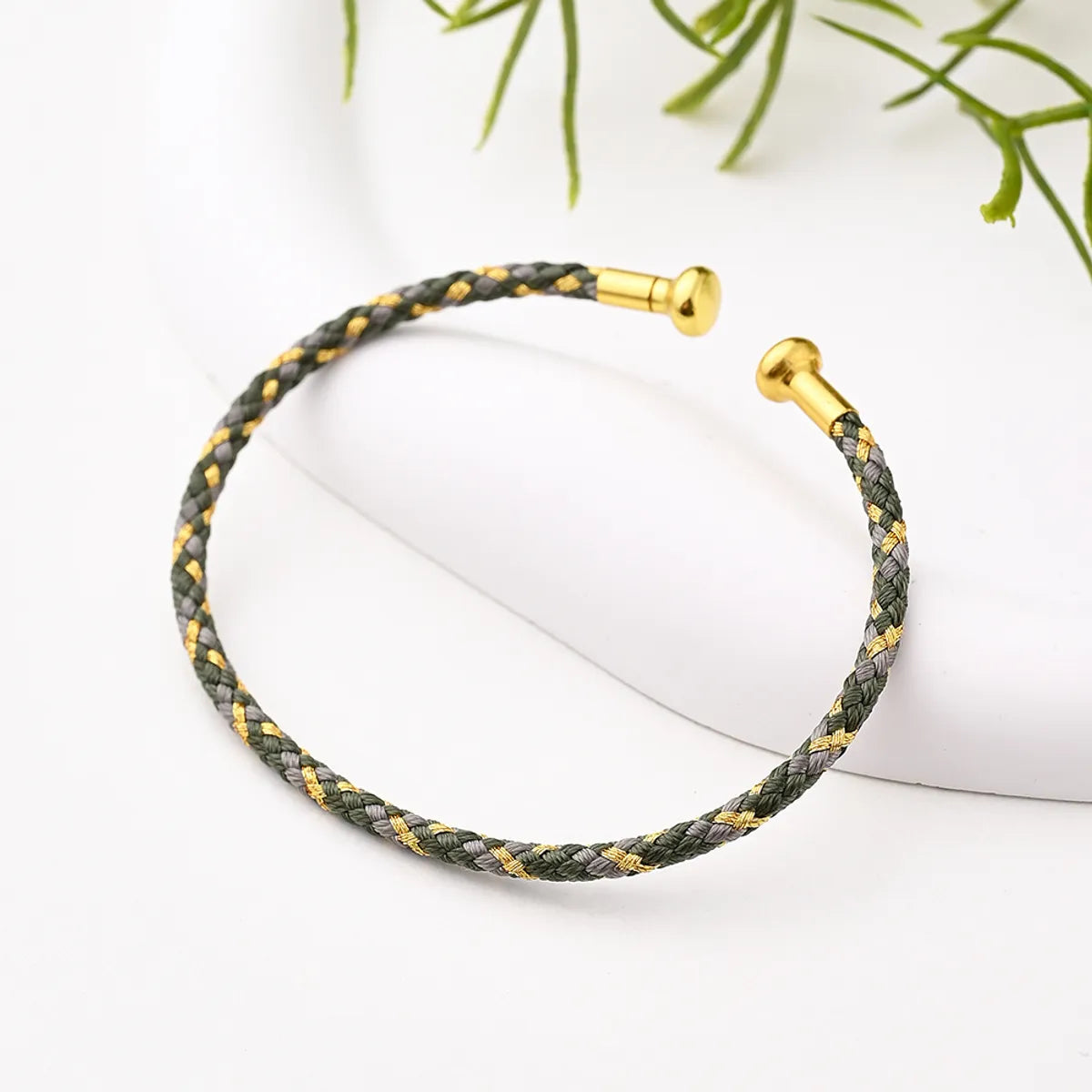 Adjustable Bracelet (Dark Green & Gray & Gold)