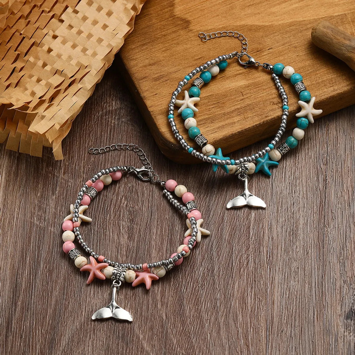 women's personalized bracelets-Vacation Beach Shell Fish Tail Alloy Turquoise Shell Wholesale Bracelets