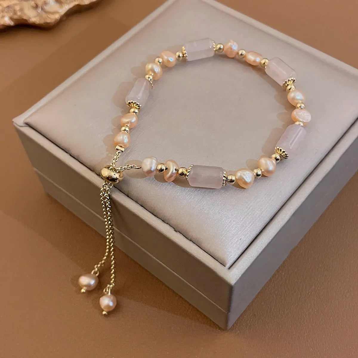 Gold Plated Bamboo Pearl Bracelet Powder