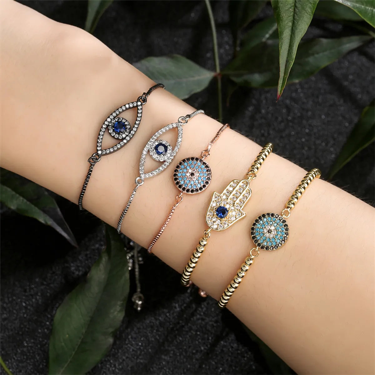 women's multi-layered bracelets-Luxurious Classic Style Commute Eye Copper Zircon Bracelets In Bulk