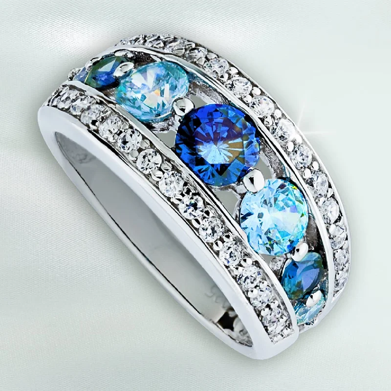 women's engraved rings-Ice Blue Martini Ring