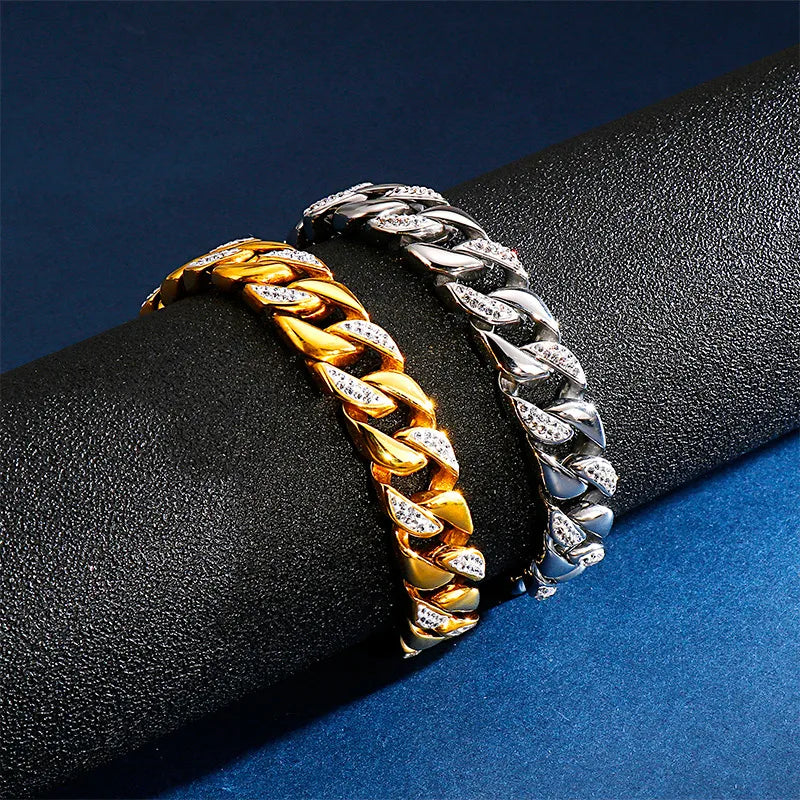 women's gemstone bangles-Hip-Hop Geometric Titanium Steel Plating Inlay Zircon 18K Gold Plated Men'S Bracelets