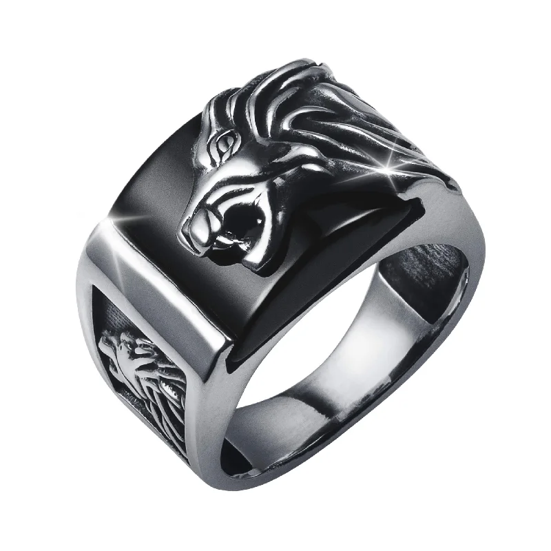 women's unique diamond rings-Leo Onyx Men's Ring