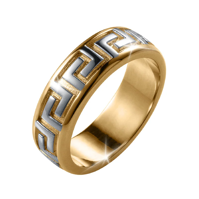 women's rose gold engagement rings-Greek Key Band Ring