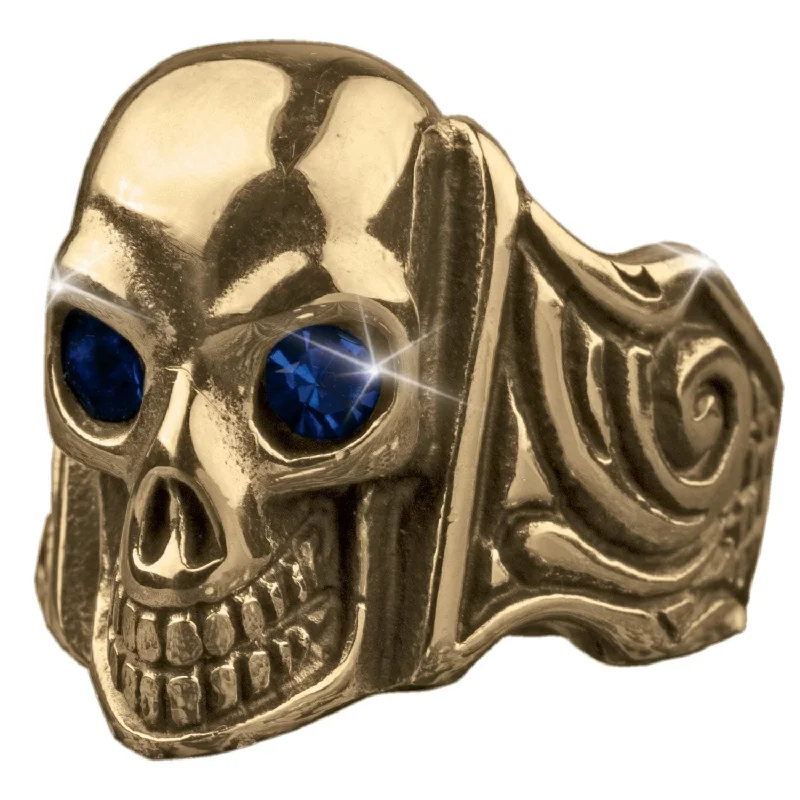 women's two-tone engagement rings-Ole Blue Eyes Gold Skull Ring